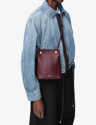 LOEWE WOMENS DARK BURGUNDY PEBBLE BRANDED LEATHER CROSS-BODY POUCH