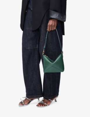 Loewe Leather Puzzle Pouch Bag In Vetiver
