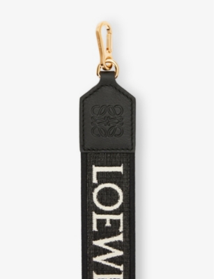 Shop Loewe Womens Black/gold Anagram Loop Cotton And Leather Bag Strap