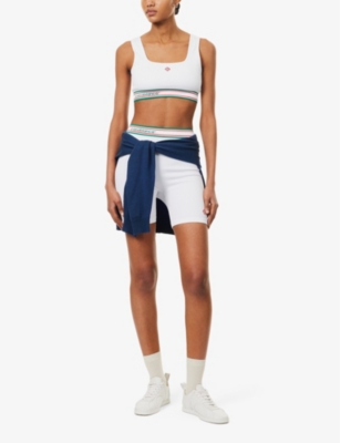 CASABLANCA: Cropped brand-patch stretch-woven blend top