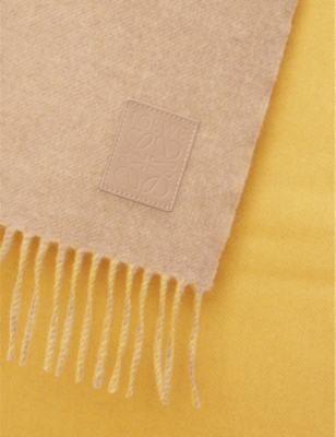 Loewe Womens  Two-tone Anagram-embroidered Wool And Cashmere-blend Scarf In Beige/yellow