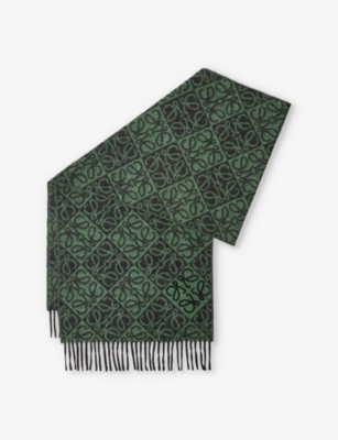 Loewe Anagram Scarf In Wool And Cashmere In Forest Green