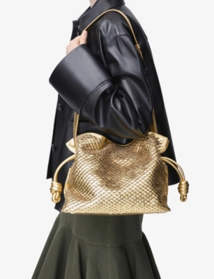 Loewe Medium Leather Scales Flamenco Clutch In Gold