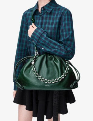Loewe Womens Flamenco Large Leather Shoulder Bag Evergreen In Evergreen