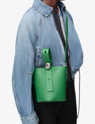 Shop Loewe Womens  Pebble Mini Leather Bucket Bag In Tropical Green