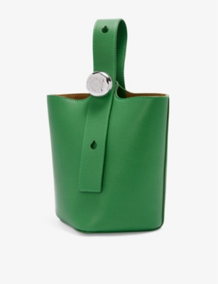 Shop Loewe Womens  Pebble Mini Leather Bucket Bag In Tropical Green