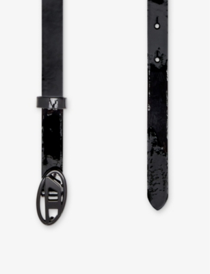 Diesel Leather Belts With Adjustable Fit And Pointed Tip In Black