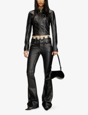 Diesel Leather Cropped Jacket Zip Pockets In 900