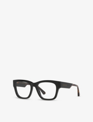 Gucci Womens Gc002290 Rectangle-frame Acetate Optical Glasses Black In Black