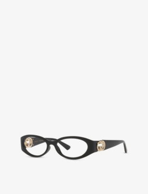 Gucci Womens Gc002294 Round-frame Injected Optical Glasses Black In Black