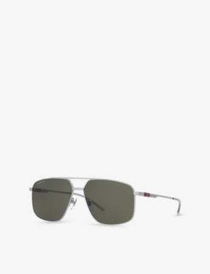 Gucci Womens Silver Gg1676s Pilot-frame Metal Sunglasses