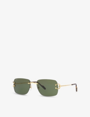 Cartier Womens Gold Ct0330s Rectangle Metal Sunglasses In Green