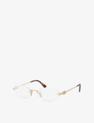 MIU MIU: MU 53WV Oval-Frame Metal Optical Glasses