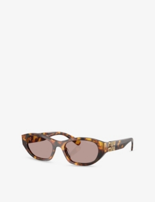 MIU MIU: MU A03S Irregular-Frame Tortoise Acetate Sunglasses