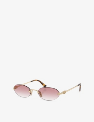 Miu Miu Oval-frame Sunglasses In Gold