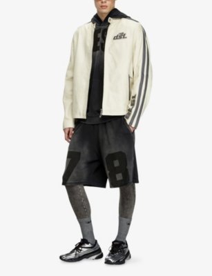 DIESEL: L-Pop Embroidered Logo-Patch Leather Biker Jacket