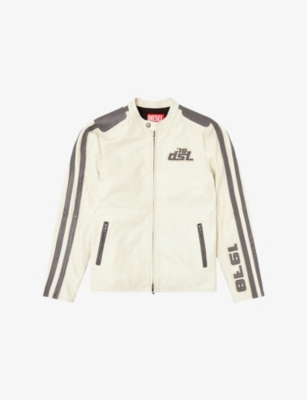 DIESEL: L-Pop Embroidered Logo-Patch Leather Biker Jacket