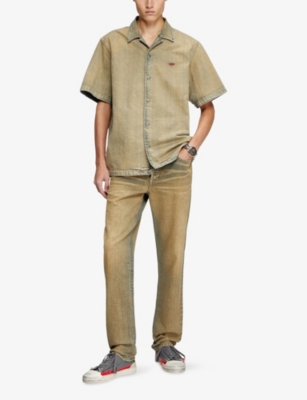 DIESEL: D Nabil Logo-Embroidered Short-Sleeve Denim Shirt