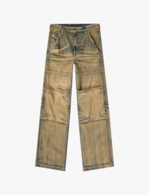 DIESEL: D Shift Logo-Embroidered Low-Rise Wide-Leg Jeans