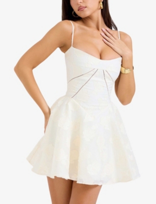 HOUSE OF CB: Serenita floral-jacquard woven mini dress