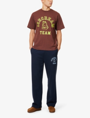 ICECREAM MENS BROWN CREWNECK BRAND-PRINT COTTON-JERSEY T-SHIRT 