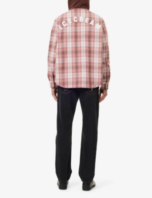 ICECREAM MENS BROWN PINK CHECK HOODED CHECK-PRINT RELAXED-FIT WOVEN-BLEND SHIRT 