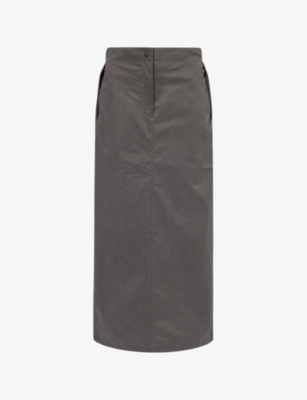 Holzweiler Womens  Mandel Two-slip-pockets Woven-blend Midi Skirt In Grey