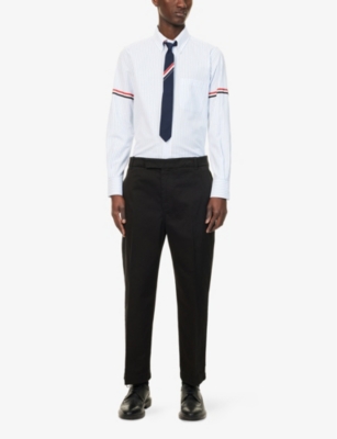 THOM BROWNE: D2 Striped Straight-Fit Cotton Shirt
