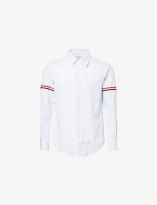 THOM BROWNE: D2 Striped Straight-Fit Cotton Shirt