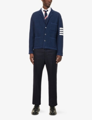 THOM BROWNE: Notch-Lapel Knitted Cotton and Linen Cardigan