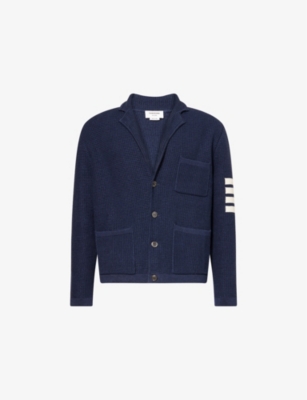 THOM BROWNE: Notch-Lapel Knitted Cotton and Linen Cardigan