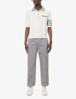 THOM BROWNE MENS THOM BROWNE HECTOR INTARSIA RELAXED-FIT COTTON-KNIT POLO SHIRT