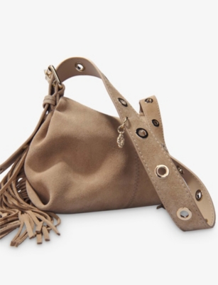 Maje Womens  Miss M Mini Suede Shoulder Bag In Marron/brown