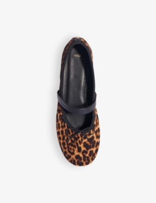 Maje Leopard-effect Leather Ballet Flats In Marron/brown