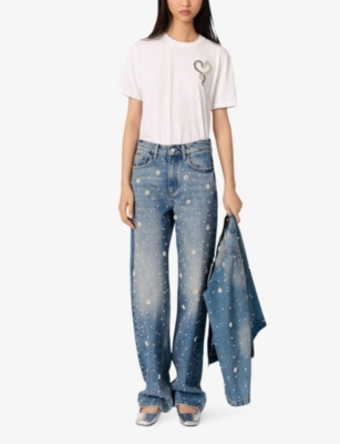 MAJE: Embellished straight-leg mid-rise denim jeans