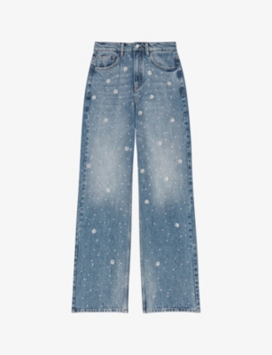 MAJE: Embellished straight-leg mid-rise denim jeans