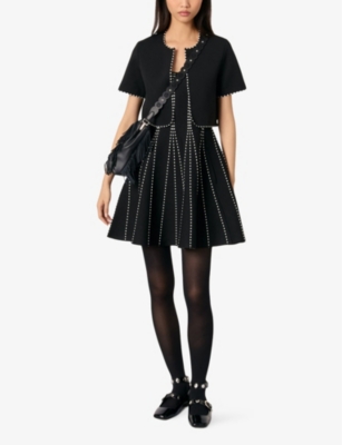 MAJE: Short-sleeved striped-trim knitted cardigan