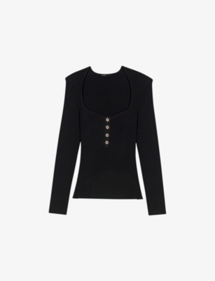 Maje Scoop-neck Top In Noir / Gris