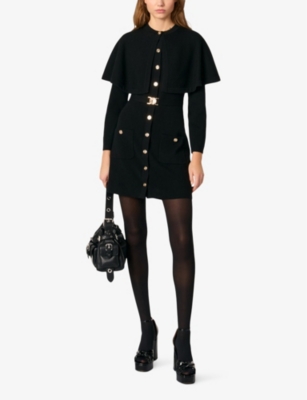 Maje 2-in-1 Knit Dress & Removable Cape In Noir / Gris