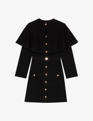 Maje 2-in-1 Knit Dress & Removable Cape In Noir / Gris