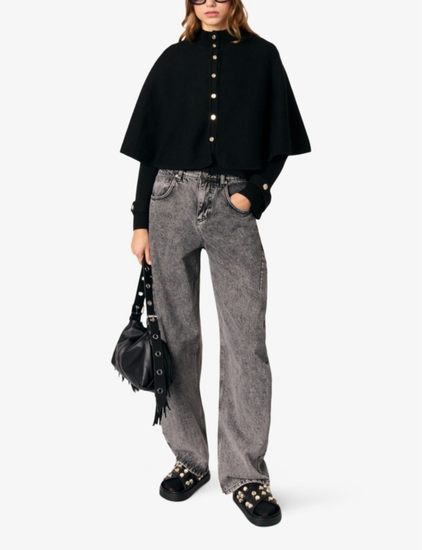 Cape-detail long-sleeved knitted cardigan