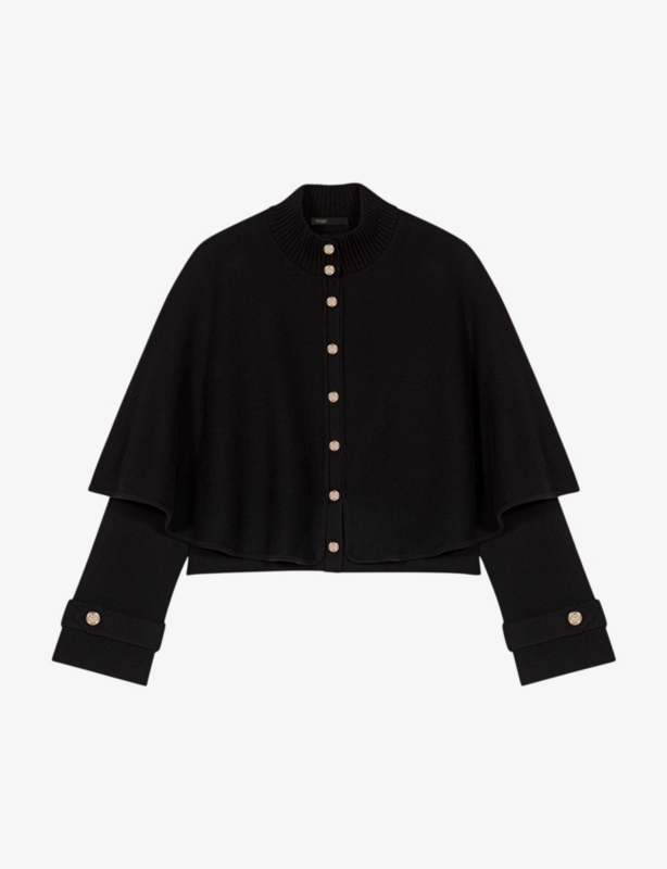 Cape-detail long-sleeved knitted cardigan