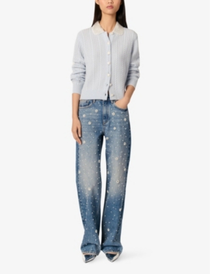 Maje Womens Embellished-collar Wool And Cashmere Cardigan Bleus In Bleus