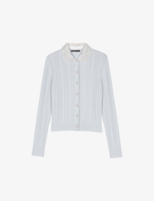 Maje Womens Embellished-collar Wool And Cashmere Cardigan Bleus In Bleus