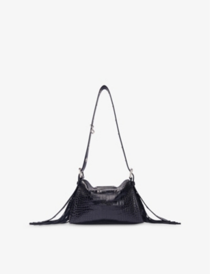 Maje Womens  Tassel-embellished Mock-croc Leather Shoulder Bag In Noir / Gris