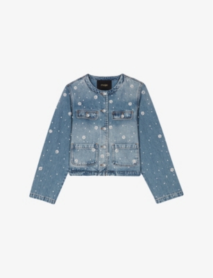 MAJE: Embellished faded-wash denim jacket