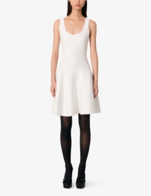 Maje Womens Sequin-embellished Round-neck Sleeveless Stretch-knit Mini Dress Blanc In Blanc