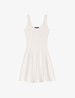 Maje Womens Sequin-embellished Round-neck Sleeveless Stretch-knit Mini Dress Blanc In Blanc