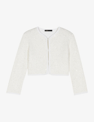 Maje Womens Sequin-embellished Cropped Cotton-blend Cardigan Blanc In Blanc