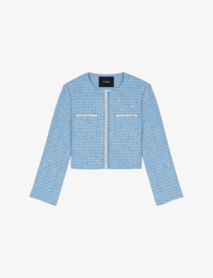 Maje Tweed Jacket In Bleus